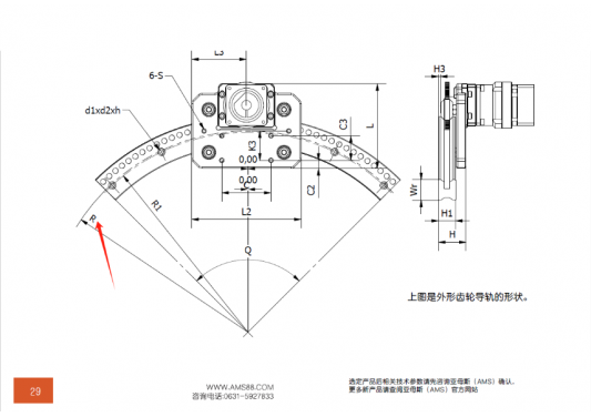 AMS(亞母斯）產(chǎn)品FDK圓弧齒輪導(dǎo)軌的半徑是內(nèi)圓弧還是外圓弧的半徑？